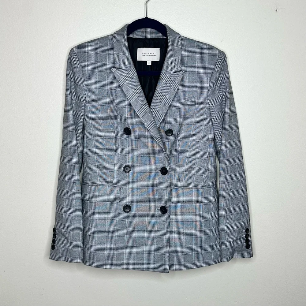 Equipment x Tabitha Simmons Hamish Blazer Gray Windowpane Double Breasted size 0